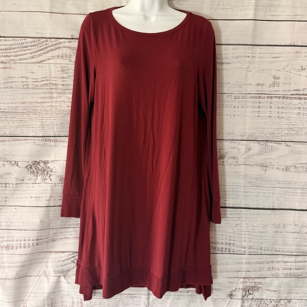 Eileen Fisher Women's Maroon Long Sleeve Full Body Shift Slip Dress Medium - Picture 2 of 7